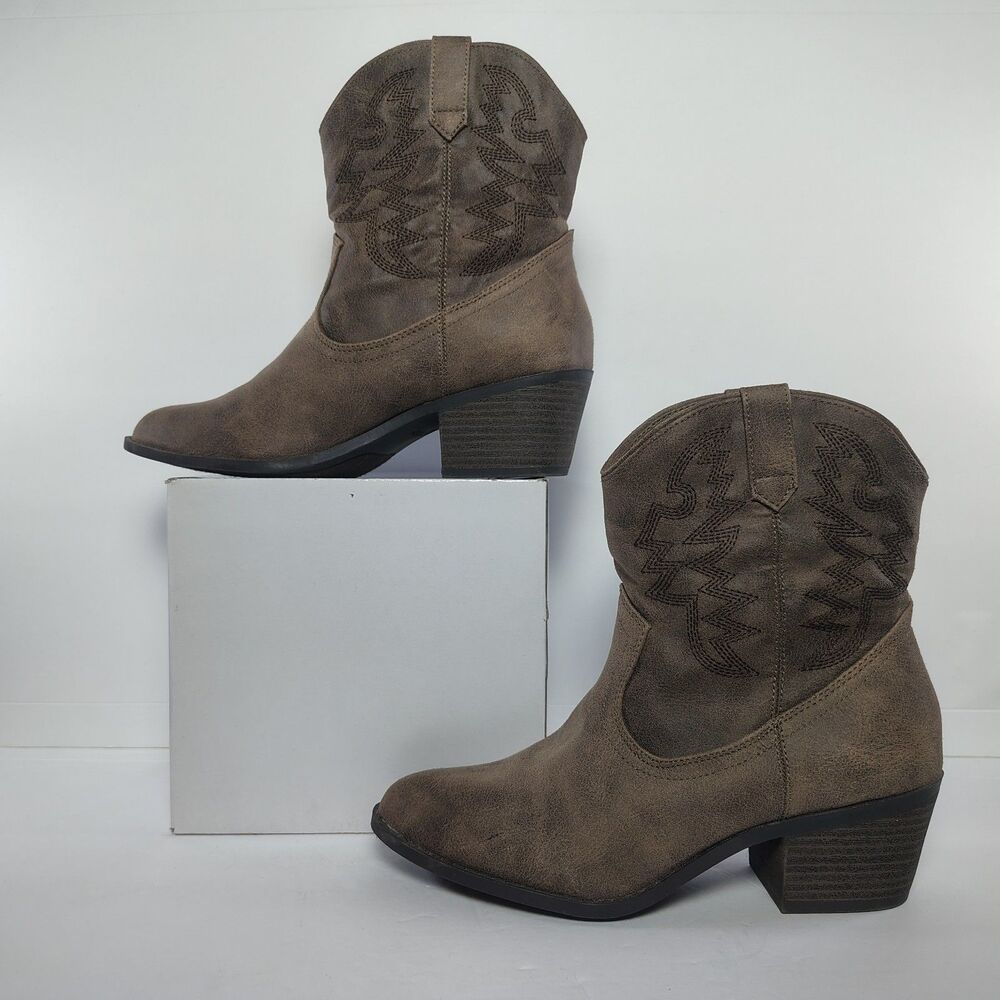 Fergalicious Voila Ankle Boots Western Cowgirl Brown Fabric Upper Womens 8M